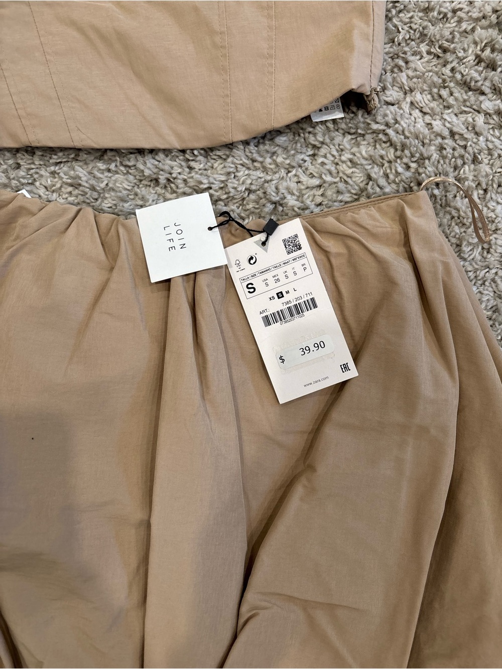 Zara Beige Two-Piece Crop Top and Skirt Set - Picture 3 of 4
